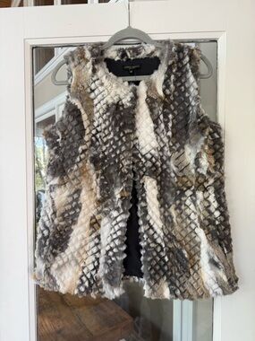 Alberto  Malaki XS  Multi-Tone Rabbit Fur Vest - Gray, White, Brown  GUC,see pic